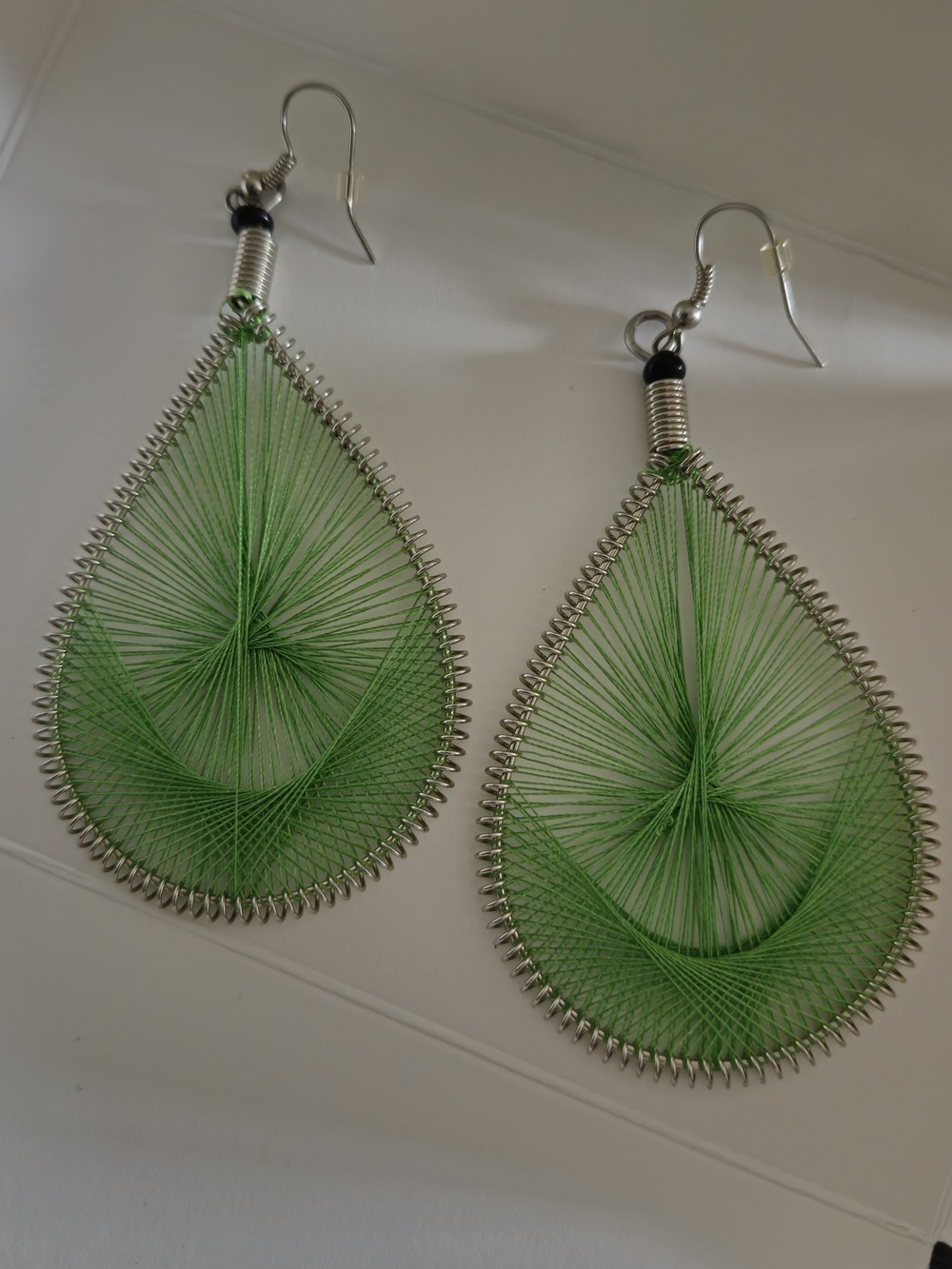 Vintage Green Teardrop Thread-Wrap Earrings Bohemian